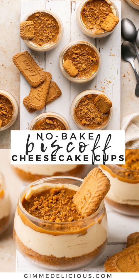 Biscoff No Bake Cheesecake Cups, No Bake Baking Recipes, Lotus Biscoff Dessert Cups, High Altitude Dessert Recipes, Baked Cheesecake Cupcakes, Dessert Recipes Biscoff, Biscoff No Bake Dessert, Easy Biscoff Cheesecake, Biscoff Cookie Cheesecake