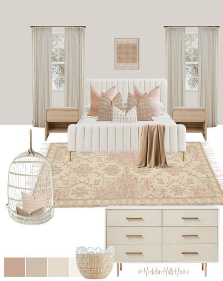 Girls Neutral Bedroom Ideas, Teen Girl Bedroom Mood Board, Cream Girls Bedroom, Neutral Teen Girl Bedroom, Girls Room Mood Board, Pink And Cream Bedroom, Pink Boho Room, Blush Boho Bedroom, Teen Girls Bedroom Decor Ideas