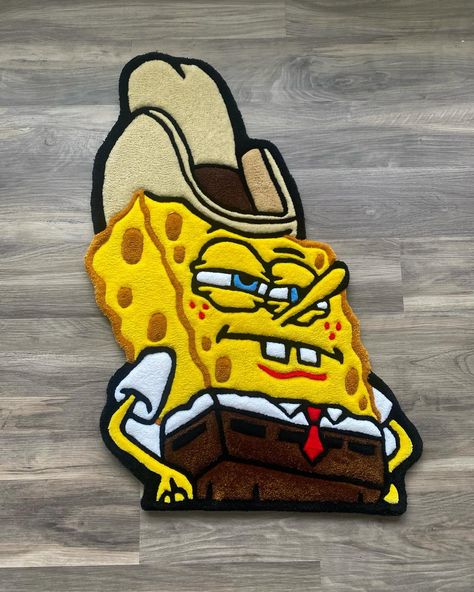 🧽🤠Dirty Dan Rug🤠🧽 - -Available though Dm or Etsy❗️ - -Anything you imagine can be created💪🏽 - -DM for Commissions 🌴 - #U #fyp #tuftingart #aesthetics #tufttheworld #tufting #rugdesigner #rugdesigns #carpetdesign #tuftdesign #carpets #rugdesign #rugs #rugsusa #rug #carpet #rugmaking #ignorantrugs #art #artwork #spongebob #spongebobmemes Black People Tattoos, Dorm Necessities, Tufting Diy, Weird Furniture, Graphic Rug, Funky Rugs, Sensory Art, Chest Piece Tattoos, Christmas Rugs