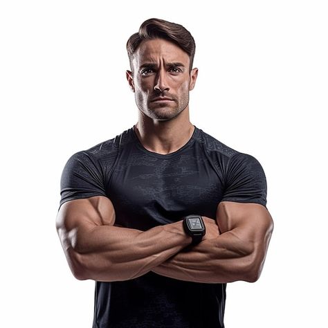 Premium Photo | A man with a watch on his shirt stands with his arms crossed. Crossed Arms, Premium Photo, High Quality Images, A Man, Stock Photos, High Quality, Quick Saves