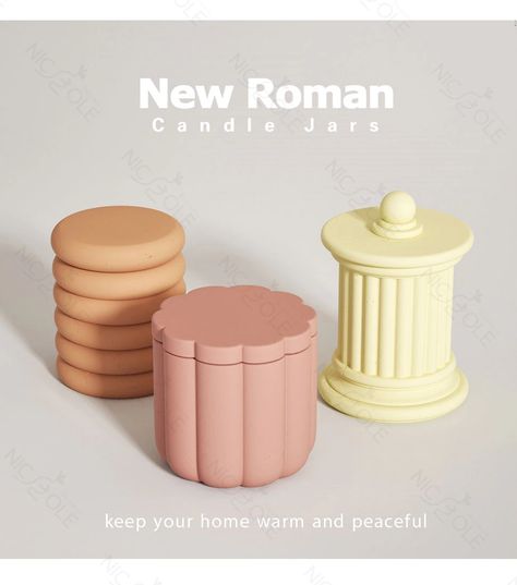 Nicole Concrete Silicone Candle Jar Mold with Lids Round Roman Cement Candle Vessel Mould Storage Pot Terrazzo Decor Tool|Clay Molds| - AliExpress Concrete Candle Vessels, Jesmonite Candle, Terrazzo Decor, Candle Vessel, Cement Candle, Roman Candle, Clay Candle, Creative Candles, Diffuser Bottle