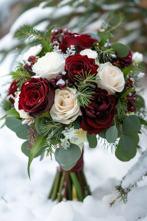 December Wedding Flowers, Winter Wedding Flowers Bouquets, Christmas Wedding Bouquets, Christmas Wedding Flowers, Winter Bridal Bouquets, Jordan Wedding, Red And White Weddings, Red Bouquet Wedding, Winter Wedding Bouquet