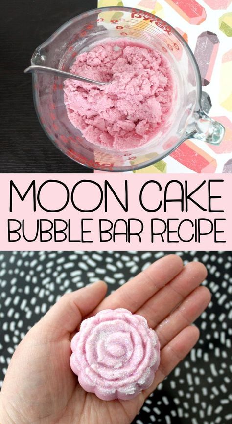 Moon Cake Bubble Bar Recipe! Learn how to create your own magical, fairy dusted moon cake bubble bars! This sweetly scented moon cake bubble bar recipe yields nine amazing glittery pink bubble bars for a massive bubble filled bath. Mooncake bubble bars. DIY bath bombs. How to make bubble bars from scratch. Glitter bath bomb recipe. Diy Bubble Bar, Bubble Bar Recipe, Bath Boms, Bath Stuff, Bubble Bar, Bath Bomb Recipes, Bubble Bars, Bar Recipe, Bath Time Fun