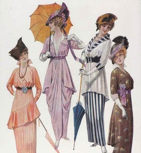 Orientalismo:  Adopción de estilos orientales a la moda occidental Lampshade Dress, 1914 Fashion, 10s Fashion, Fashion 1910, Paul Poiret, 1910s Fashion, 1920 Fashion, Fashion Illustration Vintage, Edwardian Dress