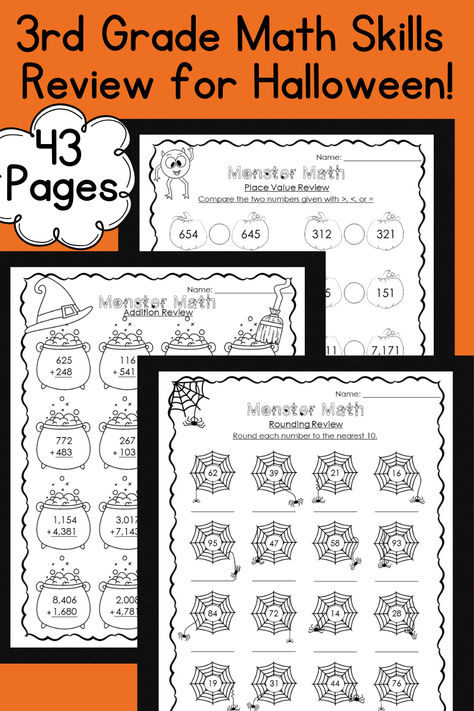 Make math review fun with these Halloween-themed math practice and color by number worksheets! This no prep Halloween math activities for 3rd grade printable resource includes 43 pages. These are the perfect addition to your fall lesson plans for September and October. You can use these as independent practice after teaching/reviewing a skill, complete a couple each week during the Halloween season, and/or put them out for early finishers! Halloween 3rd Grade Math, Math Or Treat 3rd Grade, Early Finishers Activities 3rd Grade, Halloween Math Games 3rd Grade, Halloween Math 2nd Grade, Halloween Math Activities 3rd Grade, Halloween Activities For Third Grade, 3rd Grade Halloween Activities, Lesson Plans For September