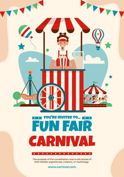 Fun Fair Poster, Sports Day Invitation, Carnival Invite, Carnival Invitation Template, Fair Carnival, Carnival Invitations, School Fair, Food Fair, Summer Fair