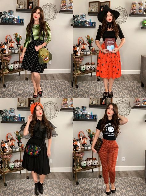 Halloween Style 2020: Vol.1 | Vintage Inspired Spooky Style Outfits Halloween Theme Outfits Women, Spooky Chic Outfits, Spooky Work Outfit, October Inspired Outfits, Spooky Vintage Outfits, Halloween Color Outfits, Spooky Style Outfit, Casual Halloween Costumes For Work, Womens Halloween Outfits