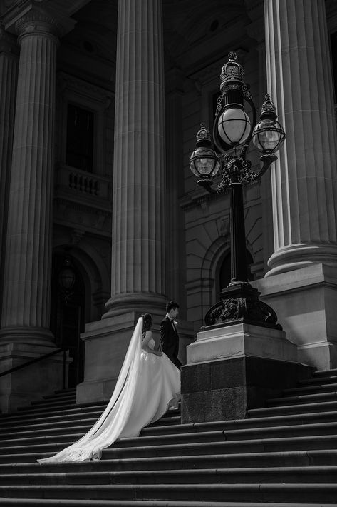 Step into the enchanting world of Jodie and Apollo's romantic and high-end editorial wedding photos captured at the historic Melbourne courthouse. The elegance, class, and romance of their day are perfectly captured, and you can witness the stunning Raffaele Ciuca Bridal gowns on full display. To book a wedding photographer who will capture every moment of your day in the most magical way, inquire on my website kyndel.co. Glamorous Wedding Photos, Road Wedding Photos, Vogue Wedding Editorial Photography, Melbourne Wedding Photography, Wedding In The City, Elegant Wedding Photography, Classy Wedding Photos, Wedding Romantic Photos, Chic Wedding Photos