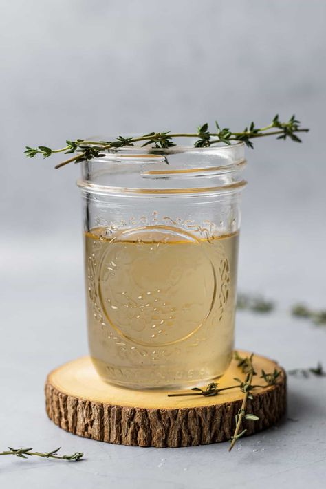 Thyme Simple Syrup | Toshi's Table Thyme Syrup Recipe, Vodka Based Cocktails, Thyme Simple Syrup, Make Simple Syrup, Lemon Thyme, Fine Mesh Strainer, Best Vegetarian Recipes, Raw Sugar, Syrup Recipe