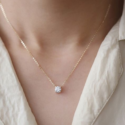 April Birthstone Necklace, Diamond Solitaire Necklace, Luxury Necklace, Gold Diamond Necklace, Solitaire Necklaces, Diamond Chain, Gull, Gold Plated Necklace, Simple Necklace