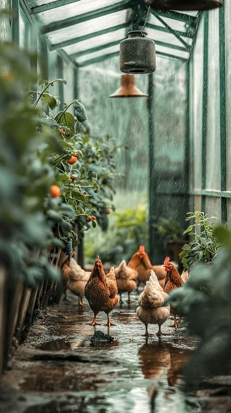 Chickens On A Farm, Soft Country Aesthetic, Simple Farm Life, Cute Greenhouse, Farm Life Photography, Rustic Greenhouses, Countryside Life, Good Morning Ladies, Lush Plants