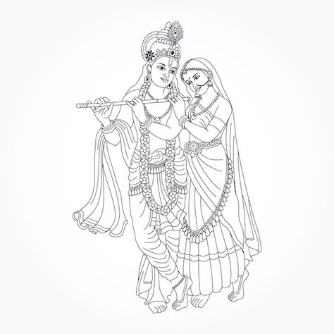 Krishna Stencil, Mehandi Practice, Radha Krishna Drawing, Drawing Symbols, God Drawings, Raja Ram, Lotus Artwork, Divine Couple, Floral Illustration Vintage