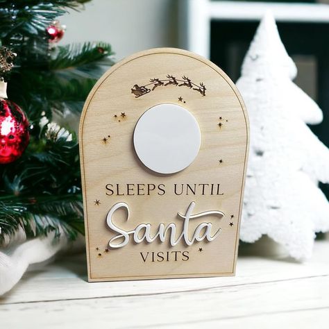 Glowforge Christmas Gifts, Christmas Glowforge Ideas, Christmas Countdown Sign, Christmas Sleigh Decorations, Santa Countdown, Wood Decor Signs, Design Overlay, Laser Cut Christmas, Countdown Sign