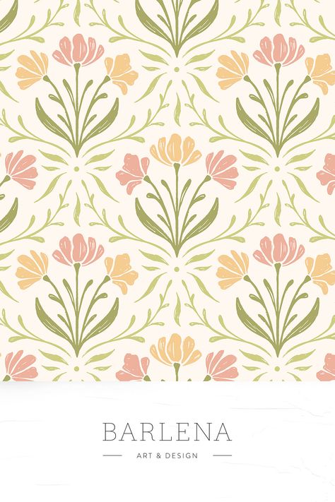 Floral seamless pattern design with handdrawn flowers and leaves in cottagecore style. This design is ideal for stationery, home decor, womenswear and more! Pattern design available for licensing Flowers Motifs Design, Embroidery Seamless Pattern, Floral Line Illustration, Scallop Pattern Design, Flower Drawing Design Pattern, Floral Print Design Pattern, Floral Fabric Texture, Indian Pattern Design, Floral Motifs Pattern