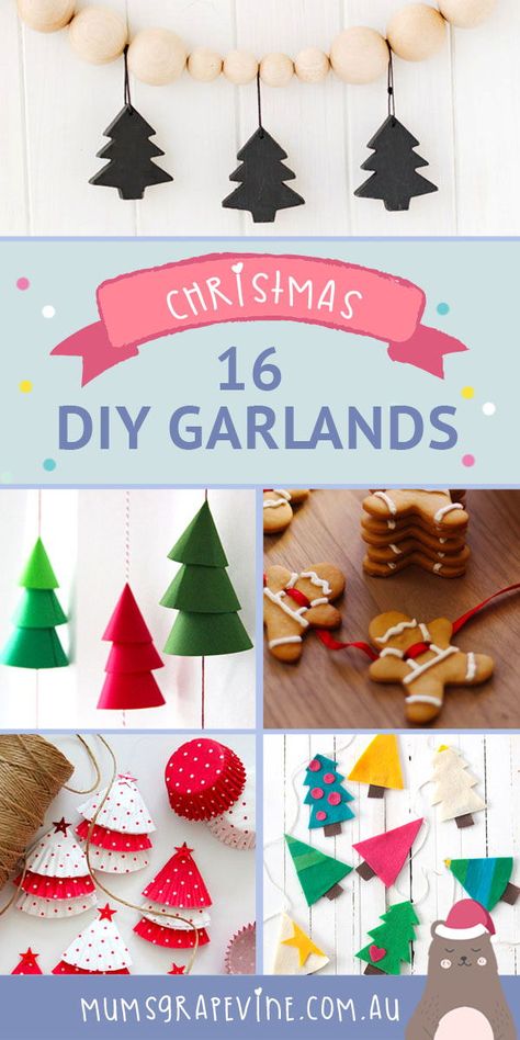 Christmas Paper Bunting Diy, Kids Christmas Garland Craft, Paper Garland Christmas Diy, Christmas Garland Crafts For Kids, Diy Christmas Banner Ideas, Diy Christmas Garland For Kids, Christmas Paper Garland Diy, Diy Paper Christmas Garland, Christmas Girlande Diy