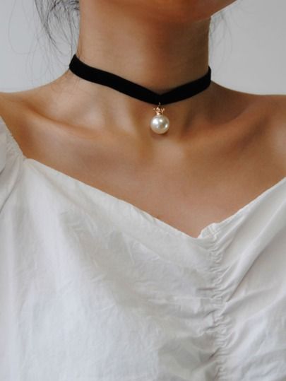 Beads Neckless, Chocker Neckless, Elegant Choker, Ribbon Choker, Black Velvet Choker, Black Choker Necklace, Chocker Necklace, Pearl Decor, Velvet Choker