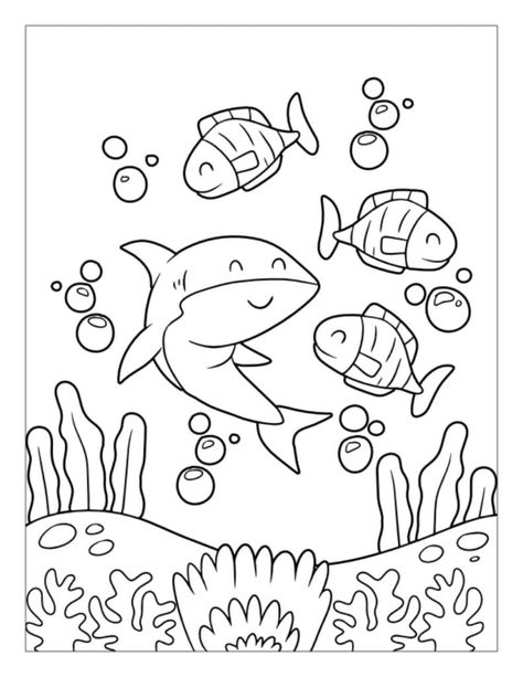 Rainbow Fish Coloring Page, Coral Reef Drawing, Animale Marine, Fish Coloring, Ocean Coloring Pages, Turtle Coloring Pages, Theme Preschool, Fish Coloring Page, Shark Coloring Pages