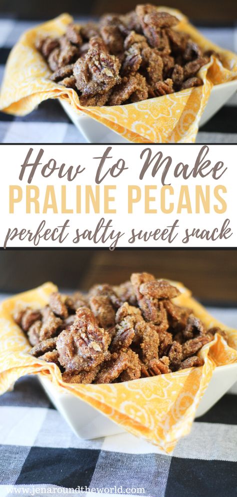 Praline Pecans Recipe, Pecan Recipes Easy, Praline Pecans, Candied Pecans Recipe, Salty Sweet Snacks, Praline Recipe, Pecan Pralines, Candy Recipes Homemade, Christmas Candy Recipes