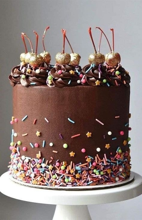 Chocolate Birthday Cake Decoration, 19th Birthday Cakes, Chocolate Cake Designs, Chocolate Birthday Cake, Elegant Birthday Cakes, Chocolate Cake Decoration, Birthday Cake Chocolate, Sprinkle Cake, Cake Decorating Designs