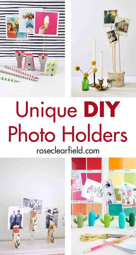 Diy Photo Holder Stand, Diy Polaroid Holder, Diy Photo Stand, Diy Picture Holder, Photo Holder Diy, Picture Holder Diy, Retirement Hobbies, Diy Photo Holder, Light Fixture Makeover