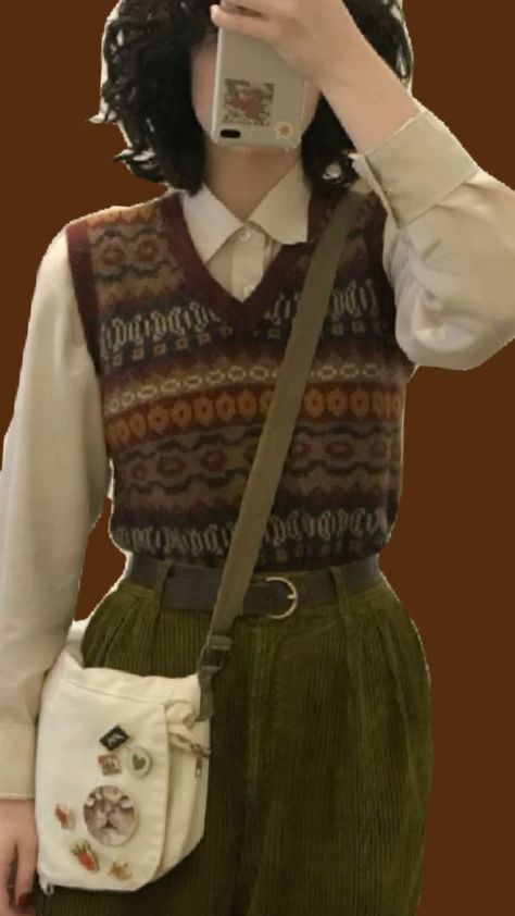 goblin Aesthetic Outfit Reference, Newsies Outfit Aesthetic, Eclectic Academia Aesthetic, Casual Goblincore Outfits, Color Academia Outfit, Business Casual Vintage, Dark Academia Cottagecore Outfit, Eccentric Grandpa Style, Cryptid Academia Outfits