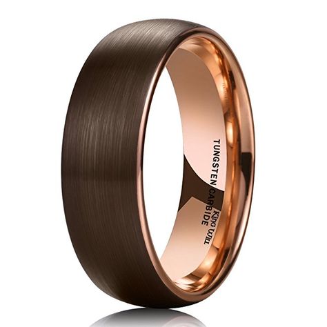 King Will DUO 8mm Dome Mens Brown Tungsten Carbide Wedding Band Ring Rose Gold Inside Comfort Fit 10 Brown And Rose Gold Wedding, Wooden Wedding Ring, Rose Gold Tungsten, Mens Wedding Bands Tungsten, Tungsten Carbide Wedding Bands, Black Wedding Rings, Tungsten Carbide Rings, Tungsten Wedding Bands, Tungsten Ring