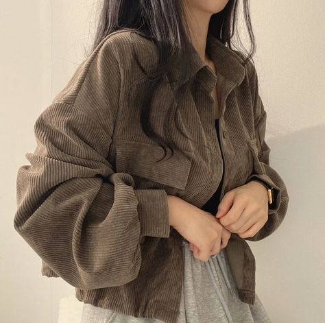 yesstyle discount code: LINDS777 Kemeja Corduroy, Corduroy Outfit, Corduroy Blouse, Crop Pullover, Chic Coat, Outer Jacket, Long Sleeves Coats, Outfit Aesthetic, Corduroy Jacket