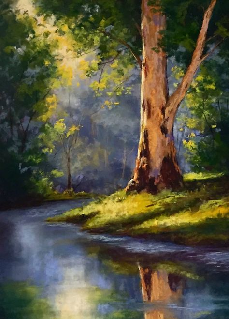 Images To Trace And Paint, Oil Scenery Painting, Creek Painting Easy, Stream Painting Acrylic, Watercolor Stream, Stream Drawing, Oil Painting Scenery, Stream Painting, Tree Oil Painting