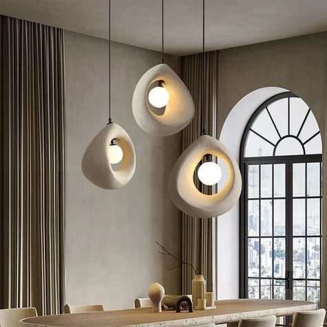 74.81US $ 50% OFF|Japanese Wabi Sabi Pendant Lights Minimalist Bedroom Kitchen Island G9  LED Chandeliers Living Room Hanging Lamps| |   - AliExpress Wabi Sabi Dining Room, Wabi Sabi Dining, Nordic Pendant Light, Minimalist Dining Room, Metal Pendant Lamps, Spot Plafond, Dining And Living Room, Warm Lighting, Hanging Lamps