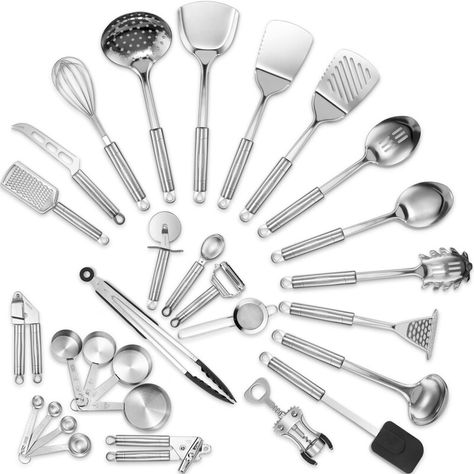 Klee 29-Piece Delux Stainless Steel Assorted Kitchen Utensil Set & Reviews | Wayfair Kitchen Utensil Sets, Best Kitchen Tools, Stainless Steel Kitchen Utensils, Kitchen Cookware Sets, Nonstick Cookware Sets, Silicone Kitchen Utensils, Stainless Steel Utensils, Kitchen Tool Set, Cookware Set Stainless Steel