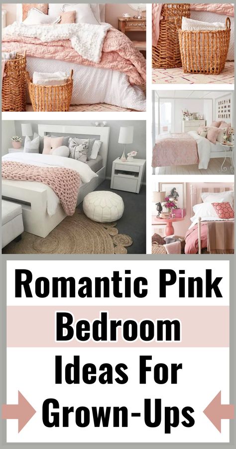 Light Pink Bedroom Ideas For Women, Blush Themed Bedroom, Grey And Pink Bedroom Ideas For Couples, Bedroom With Roses Romantic, Pink And White Guest Room, Femine Bedroom Decor, Bedroom Pink Decor Ideas, Blush Pink And Gray Bedroom, Light Pink Rooms Bedrooms