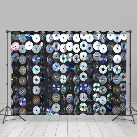 Disc Party Backdrop for Dance Party and Birthday Party Record Photo Backdrop, 2000s Block Party, Photo Party Decorations, Throwback Party Decorations, Cd Backdrop, Just Dance Party Ideas, 90s Decorations Party, Disco Photo Backdrop, Dance Theme Party