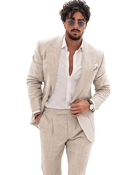 Outfit Hombre Casual, Casual Wedding Suit, Linen Wedding Suit, Suits Groomsmen, Wedding Guest Men, Tuxedos Wedding, Blazer Pants Set, Linen Suits For Men, Beach Wedding Suits