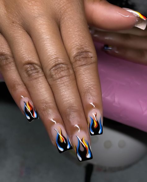 Flame illusion ❤️💛💙😍😍😍 #nailtech #nailsrtistry #nailsnailsnails #naildesign #naildesign #nailpolish #nailfashion #nailideas #nailinstagram #nailsalon #nailstyle #longnails #nailpro Nails Fire, Flame Nails, Celebrity Nails, Flame Art, Fire Nails, Nail Pro, Nail Artist, Nail Tech, Long Nails