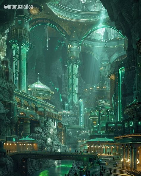 Scifi Artwork, Sci Fi Landscape, Sci Fi City, Underground Cities, Architecture Design Drawing, Location Inspiration, Fantasy City, Fantasy Castle, Fantasy Setting