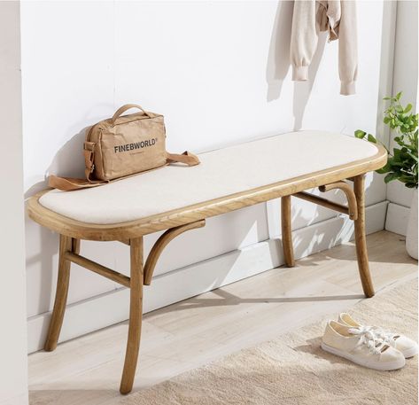 Discover the perfect blend of style and simplicity with our entryway bench. Crafted from solid Chinese OAK wood and topped with a semi-firm, padded seat, this bench offers both durability and comfort. Its elegant design adds a chic touch to any space, making it ideal for dining, entryways, or as an extra seat wherever needed. Measuring 45.5" L x 14.5" W x 18.35" H, it's easy to find the right fit for your home. Plus, assembly is a breeze with all necessary instructions and tools included. Entryway Bench Rustic, Farmhouse Entryway Bench, Wood Entryway Bench, Padded Bench, Farmhouse Entryway, Fabric Bench, Bed End, End Of Bed Bench, Bed Bench