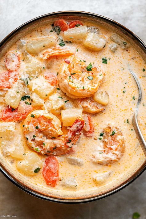 Shrimp And Potatoes, Potato Shrimp, Soup Shrimp, Shrimp Soup Recipes, Creamy Shrimp, Shrimp Soup, Sustainable Seafood, Diner Recept, Instant Pot Soup