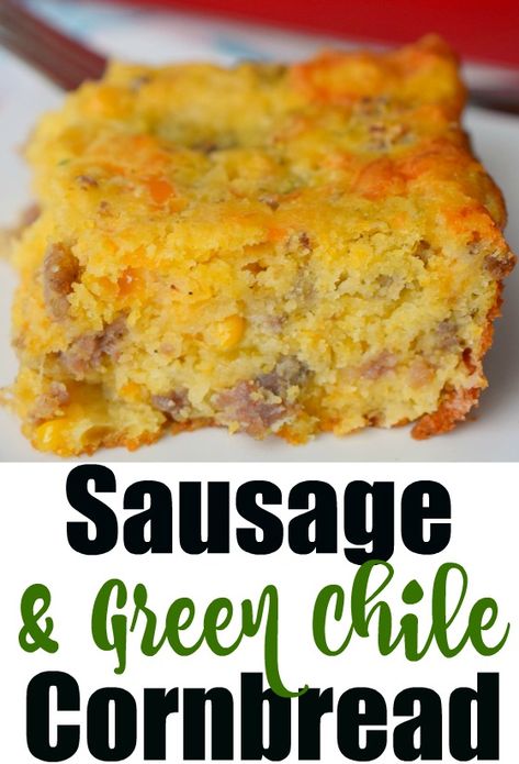 Chile Cornbread, Green Chili Cornbread, Green Chile Cornbread, Sausage Cornbread, Sausage Cornbread Stuffing, Cornbread Recipes, Mexican Cornbread, Chili And Cornbread, Cornbread Casserole