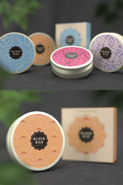 Hand cream packaging design. Boxes and aluminium jar labels with patterns. Hand Cream Packaging, Cream Packaging Design, Cream Packaging, Jar Packaging, Cosmetic Packaging Design, Hand Creams, Pop Display, Japanese Patterns, Cosmetic Packaging