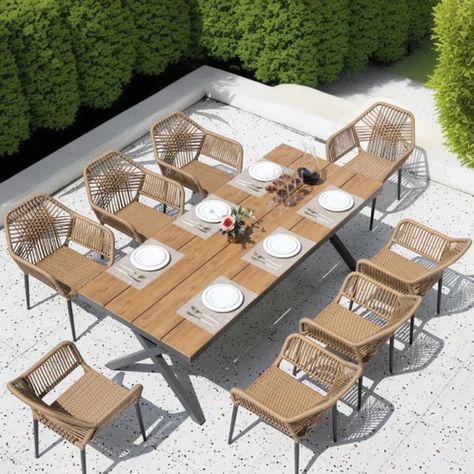 Amdrea 8 - Person Rectangular Outdoor Dining Set Dinning Set, Outdoor Tables And Chairs, Patio Bar Set, Rattan Table, Table And Chair Set, Plastic Wood, Dining Table With Bench, Table And Chair, Rattan Chair