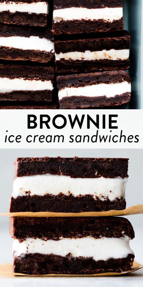 Learn how to make homemade ice cream sandwiches! Using homemade brownies and store-bought ice cream, these frozen treats are fun to make and easily customizable for your favorite ice cream flavor. #icecreamrecipes #icecreamsandwiches #brownies #summerdesserts Homemade Ice Cream Sandwiches, Ice Cream Sandwiches Recipe, Butter Brownies, Brownie Ice Cream, Cream Trim, Making Homemade Ice Cream, Sally's Baking, Brownie Desserts, Flavor Ice