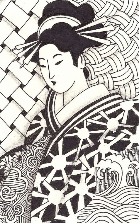 https://flic.kr/p/7Hq1rM | geisha 4 Asian Doodles Art, Japanese Doodles, Tile Embroidery, Patterns Doodle, Geisha Drawing, Abstract Doodles, Zentangle Drawing, Japanese Theme, Zentangle Doodle