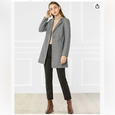 Allegra K, Size M, Color Grey. Collarless Coat, Winter Overcoat, Long Slip Dress, Long Overcoat, Winter Outwear, Single Breasted Coat, Classic Coats, Target Clothes, Form Fitting Dress