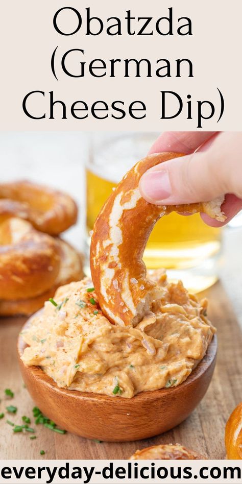 Obatzda (German Cheese Dip) - Everyday Delicious German Beer Cheese, German Beer Cheese Dip, German Snacks, German Cheese, Beer Cheese Recipe, Soft Pretzel Bites, German Food Authentic, Oktoberfest Food, Beer Cheese Dip