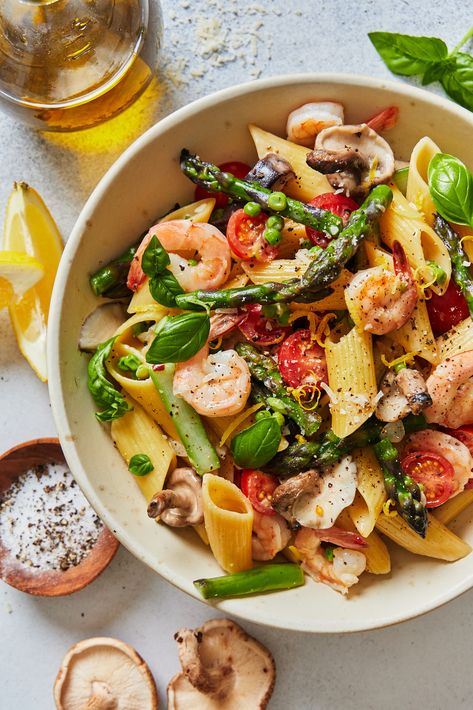 Aperitif, One Pot Shrimp Pasta, Shrimp Pasta Primavera, One Pot Shrimp, Primavera Recipe, Pasta Shrimp, Pasta Primavera Recipe, Potted Shrimp, Shrimp And Asparagus