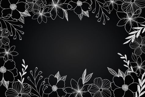 Border Design On Black Paper, Floral Chalkboard Art, Blackboard Design, Floral Black Background, Chalkboard Flowers, Blackboard Background, Chalkboard Wall Art, Blackboard Art, Graduation Party Diy