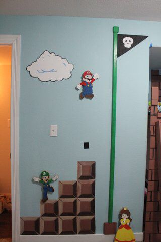 Mario Bros Room, Color Schemes Bedroom, Nintendo Room, Super Mario Room, Mario Room, Mario Theme, Boys Game Room, Home Decor Ideas Bedroom, Super Mario Bros Birthday Party