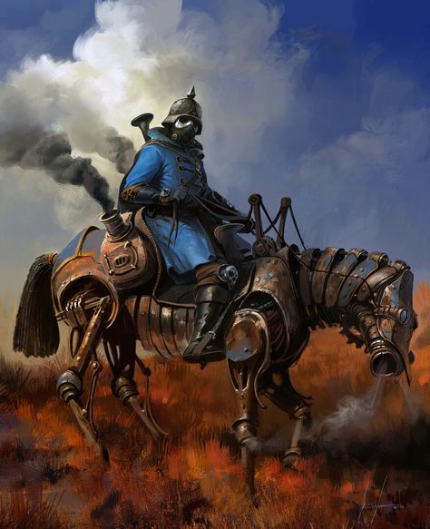 Steampunk horse and soldier Steampunk Wallpaper, Mechanical Horse, Steampunk Characters, Steampunk Artwork, Art Cyberpunk, Steampunk Ideas, Art Steampunk, Concept Art World, Diesel Punk