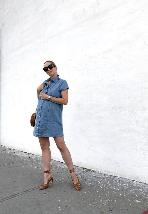 Maternity Denim Dress, Maternity Dress Outfits, Brooklyn Blonde, Casual Maternity Dress, Shop Branding, Color Dresses, Casual Pumps, Pregnancy Style, Cute Maternity Outfits