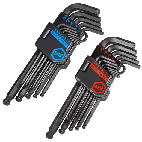 CARBYNE 26 Piece Long Arm Ball End Hex Key Wrench Set, Inch/Metric, S2 Steel, #Ad #Arm, #Ad, #Ball, #Hex, #Long Wrench Holder, Truck Tool Box, Wrench Tool, Hex Key, Wrench Set, Socket Set, Workshop Equipment, Tool Set, Wrench